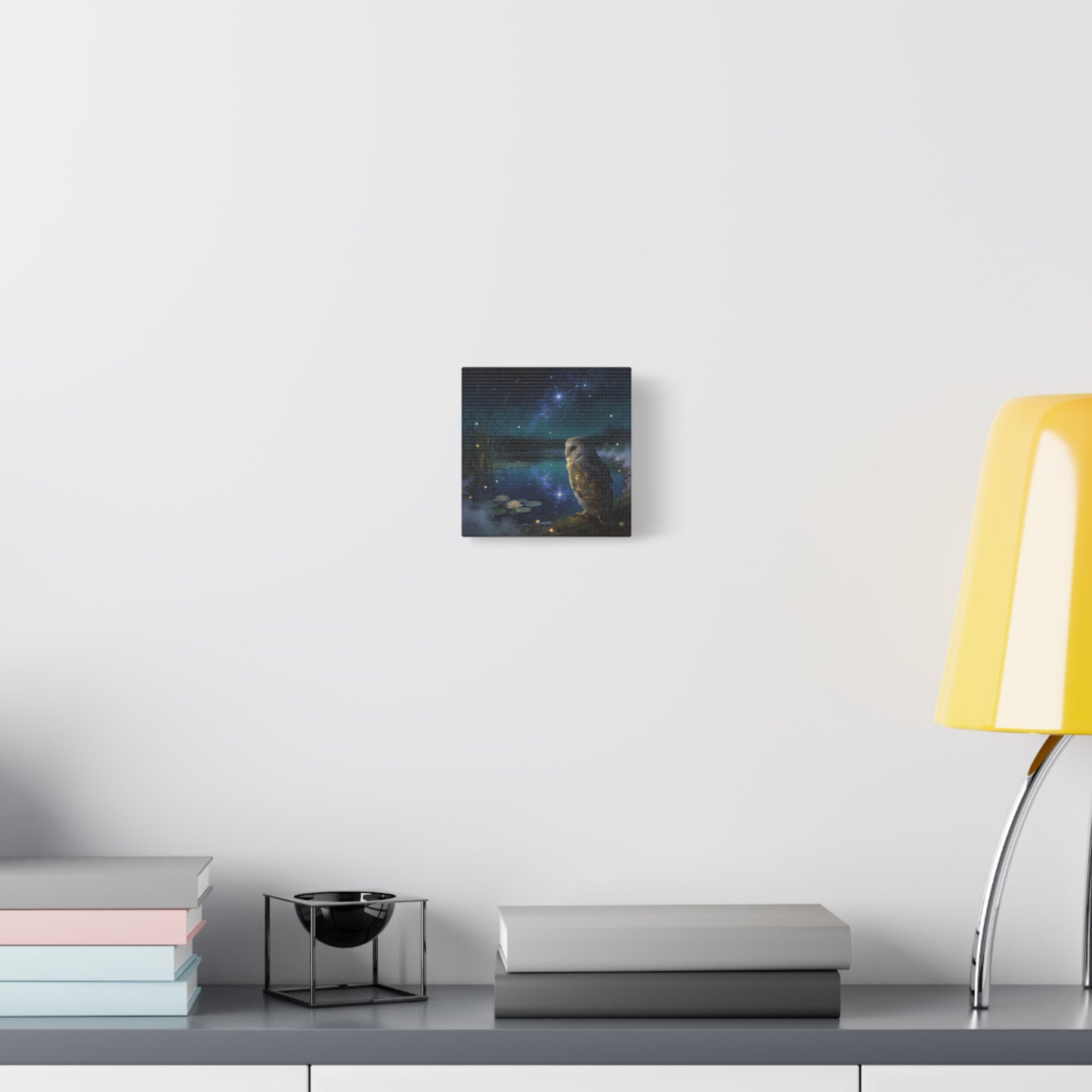 Barn Owl Canvas Wall Art - Moonlit Pond, Fireflies, Water Lilies, Starry Night Sky - Dreamy Wildlife Painting - Matte Finish Canvas Print - Bedroom Wall Decor, Nursery Accent - Bedroom Home Decoration