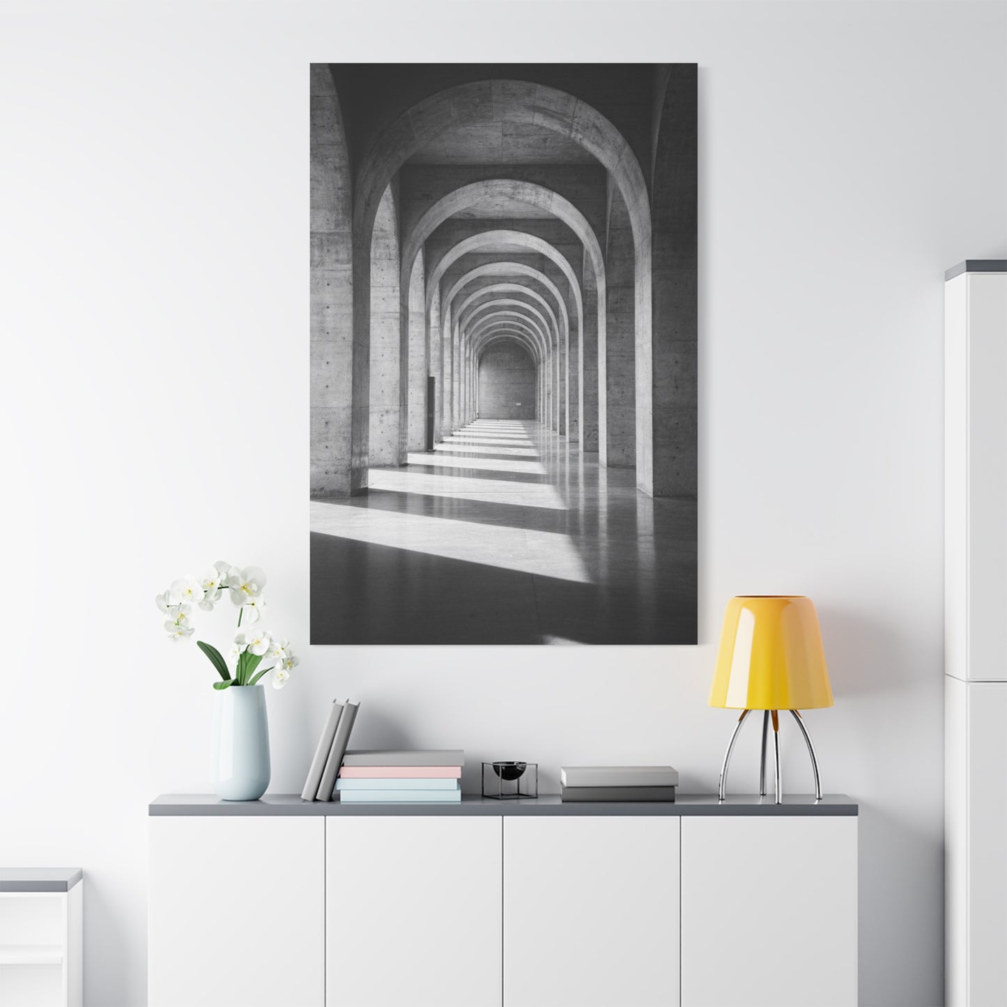 Black And White Arched Hallway Canvas Wall Art - Minimalist Architecture Art Print, Modern Concrete Corridor Interior, Contemporary Living Room Wall Decor Office Art - Bedroom Home Decoration