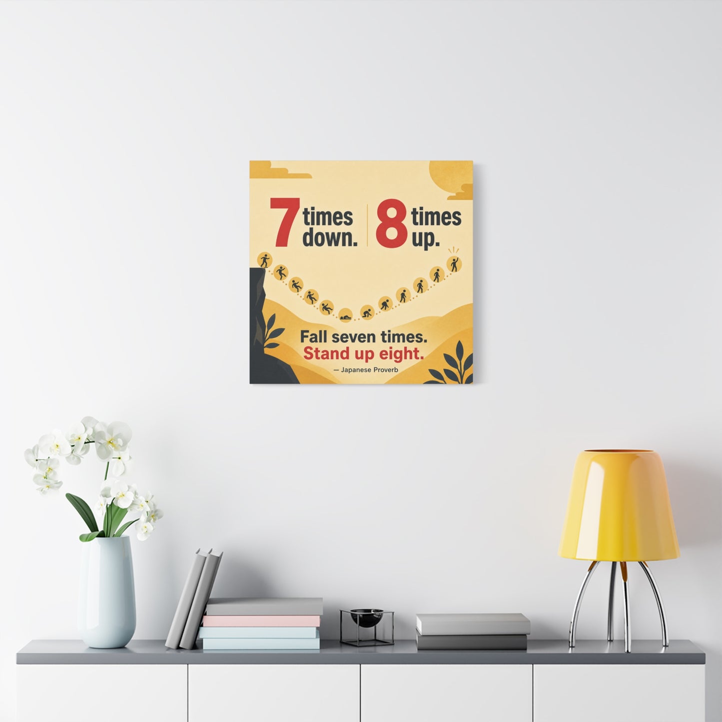 "Fall Seven Times. Stand Up Eight." Inspirational Canvas Wall Art - Japanese Proverb Quote Print, Minimalist Typography Decor, Modern Bedroom Home Decoration - Ready to Hang - Living Room Wall Decor