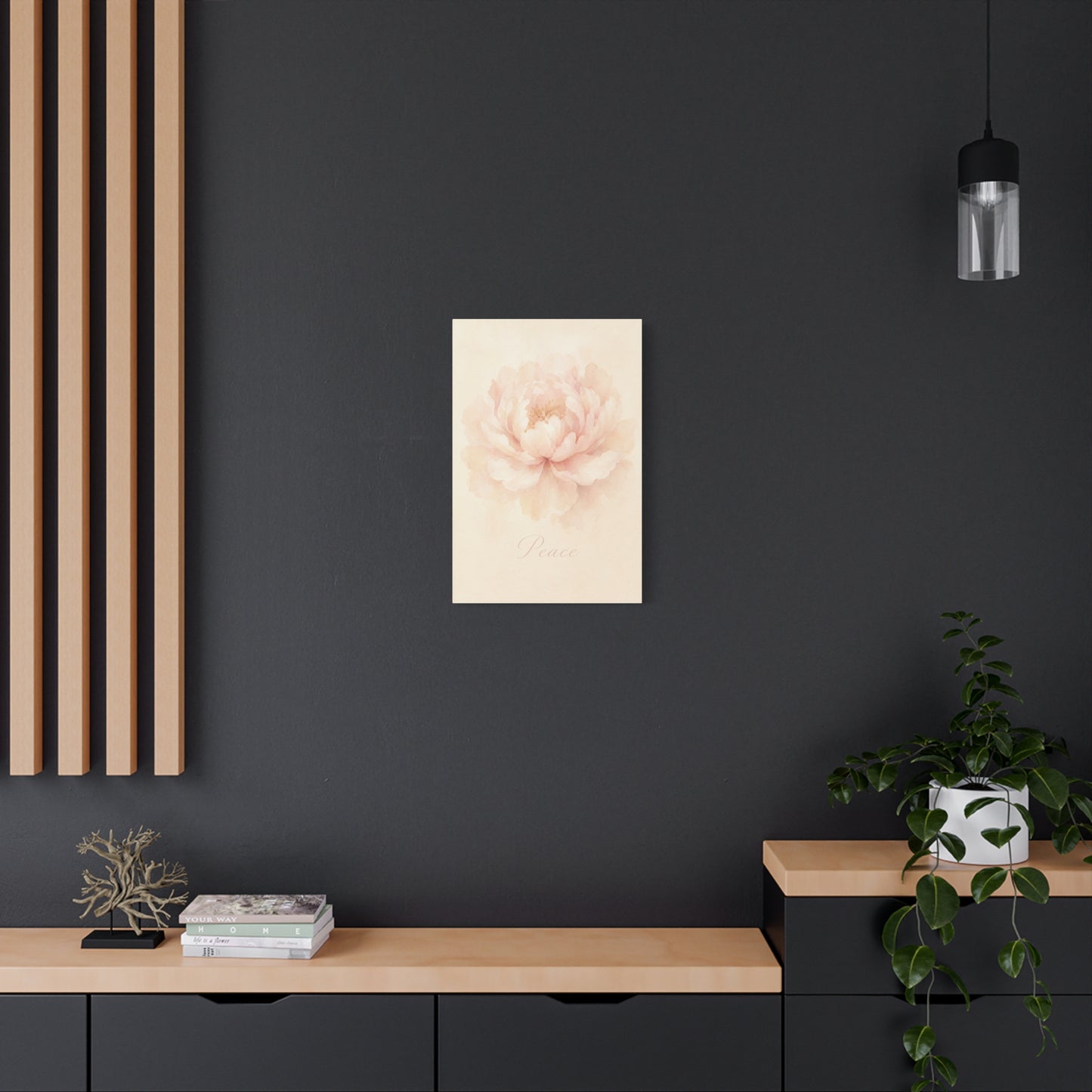 "Peace" Peony Canvas Wall Art - Blush Floral Watercolor Print, Minimalist Bedroom Home Decoration, Soft Botanical Wall Decor, Nursery Accent - Bedroom Home Decoration - Modern Farmhouse Style