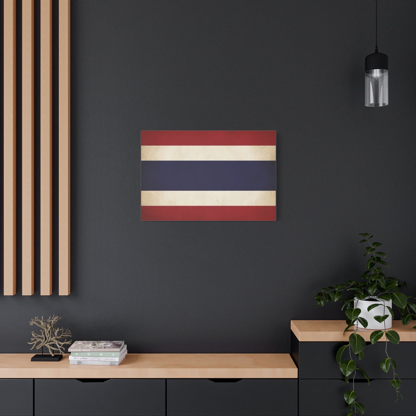 Thailand Flag Canvas Wall Art - Vintage Thai Tricolor Stripe Print, Minimalist Patriotic Decor - Matte Cotton Look - Living Room Wall Decor, Bedroom Home Decoration, Office Art - Ready to Hang