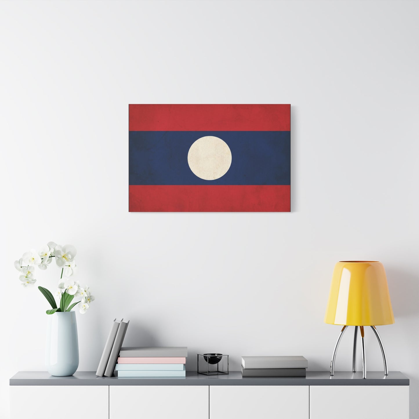 Laos Flag Canvas Wall Art - Vintage Lao National Flag Print, Red Blue White Circle - Minimalist Patriotic Decor - Living Room Home Decoration - Bedroom Home Decoration - Living Room Wall Decor
