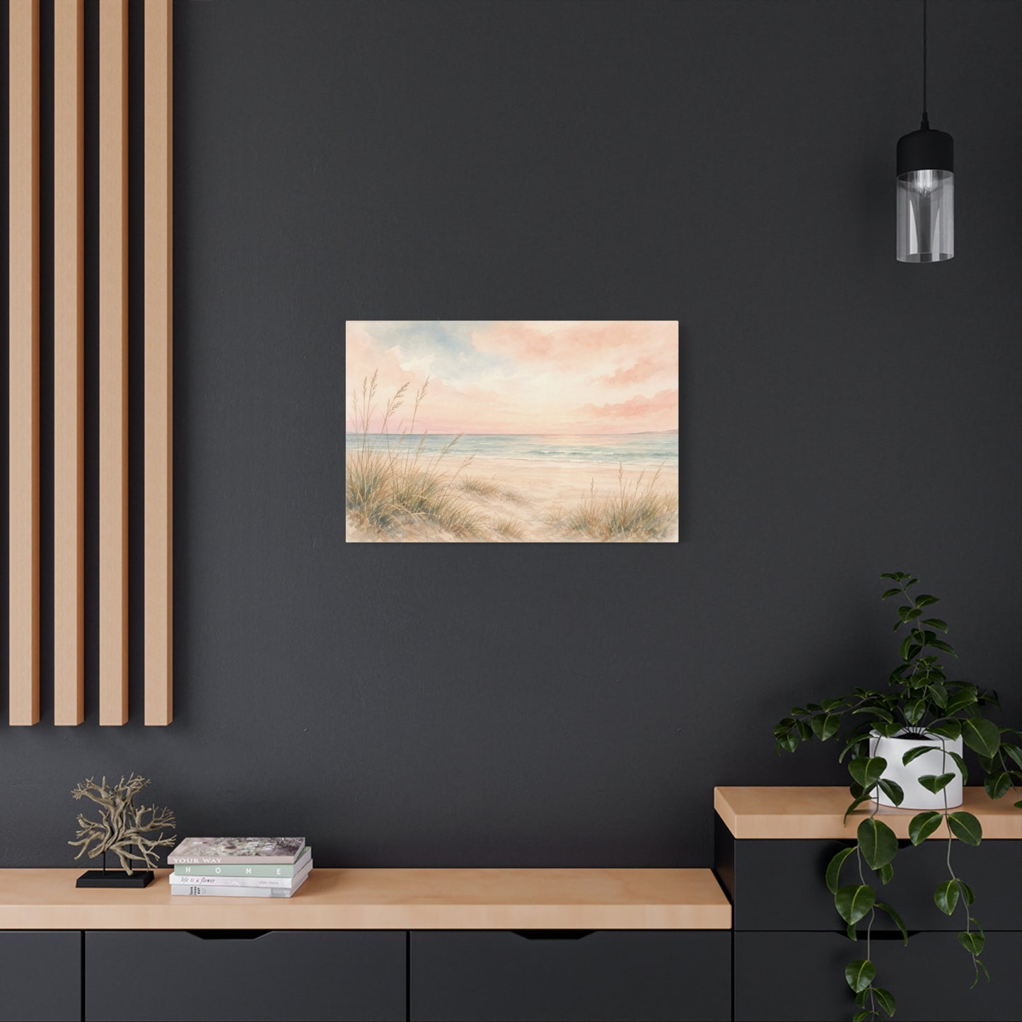 Pastel Beach Dune Canvas Wall Art - Coastal Seascape Sunset Shore Grass Print - Soft Pink Blue Watercolor - Bedroom Wall Decor, Living Room Home Decoration - Bedroom Home Decoration - Ready to Hang