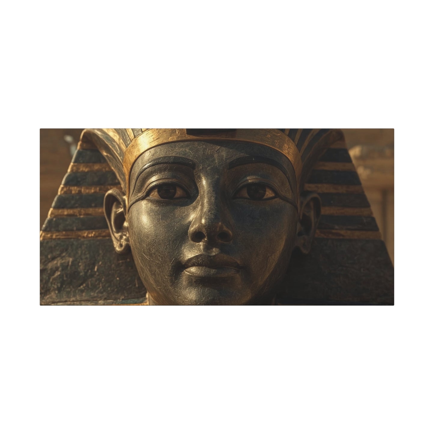 Egyptian Pharaoh Canvas Wall Art - Ancient Mask Portrait, Gold Bronze Tones - Matte Cotton Print, Traditional Historical Style - Living Room Wall Decor, Office Art Accent - Bedroom Home Decoration