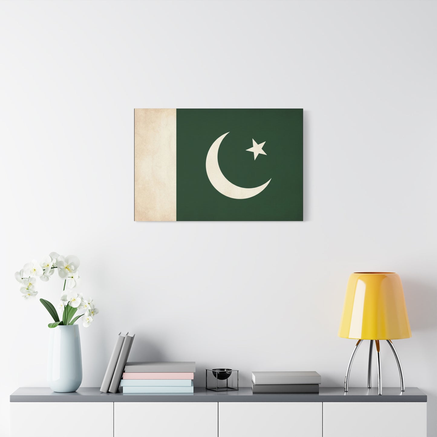 Pakistan Flag Canvas Wall Art - Crescent Moon Star Green White National Decor - Vintage Style Matte Print - Living Room Wall Decor, Bedroom Home Decoration - Bedroom Home Decoration - Ready to Hang