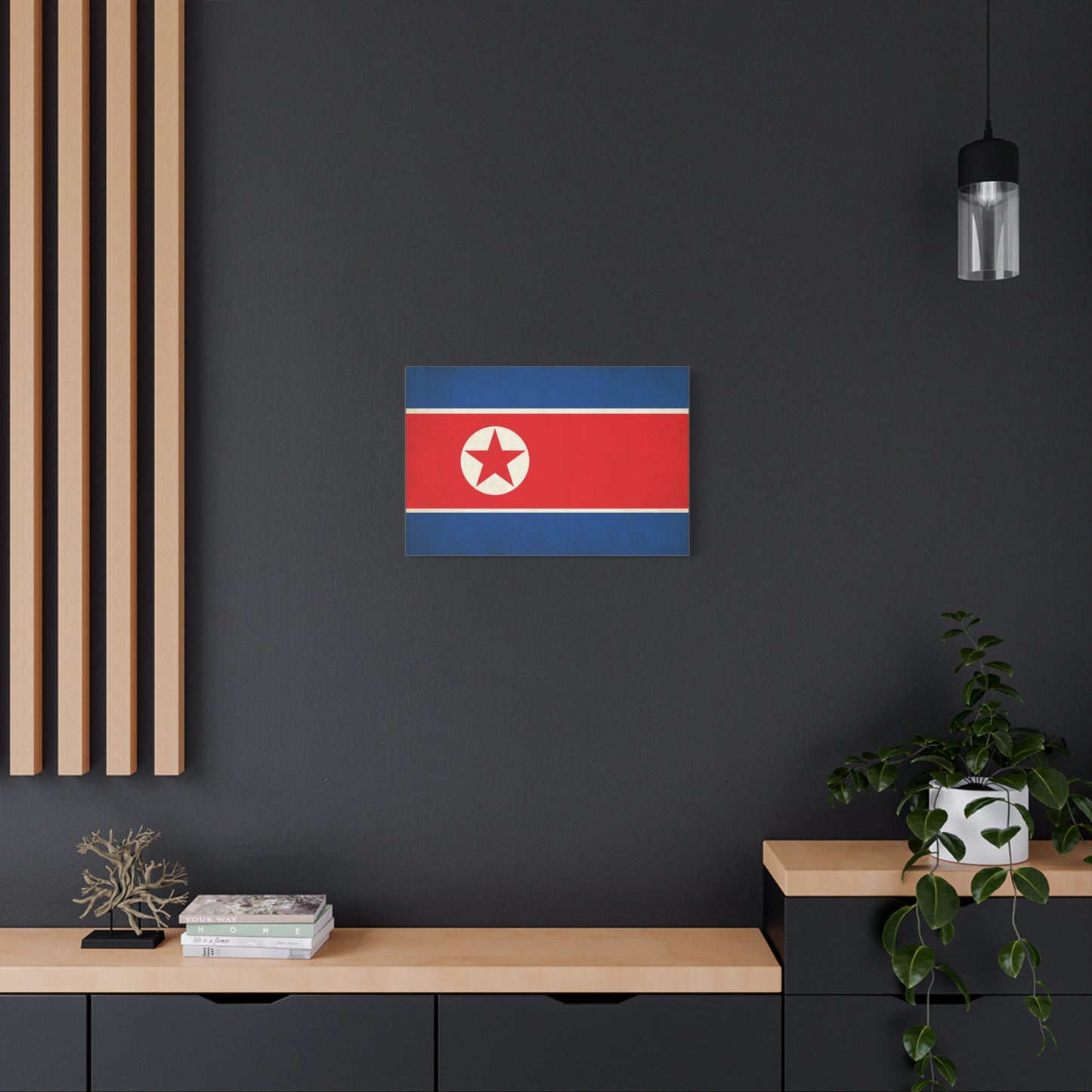 North Korea Flag Canvas Wall Art - Korean Flag Print, Patriotic Red Blue Star Design - Vintage Style Wall Decor - Living Room Home Decoration - Bedroom Home Decoration - Modern Farmhouse Style