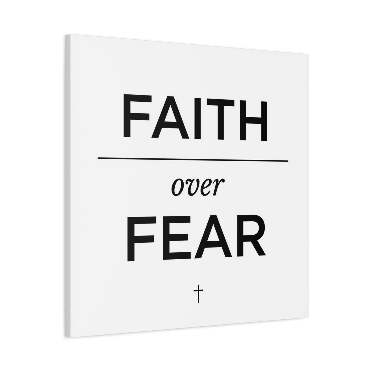 "Faith Over Fear" Christian Canvas Wall Art - Minimalist Bible Verse Cross Print, Black And White Typography Decor - Modern Farmhouse Style - Living Room Bedroom Office Wall Decor