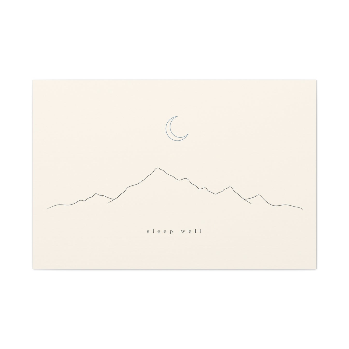 "Sleep Well" Minimalist Mountain Canvas Wall Art - Crescent Moon Line Drawing, Neutral Beige Canvas Print - Modern Bedroom Wall Decor, Nursery Home Decoration, Meditation Space - Ready to Hang