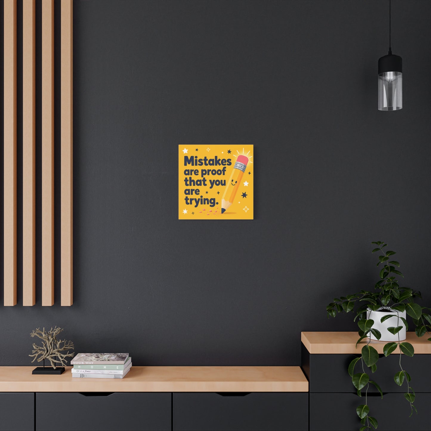 "Mistakes Are Proof That You Are Trying." Inspirational Canvas Wall Art - Yellow Pencil Quote Print, Classroom Decor, Teacher Office Motivation, Kids Study Room Decoration, Typography Poster