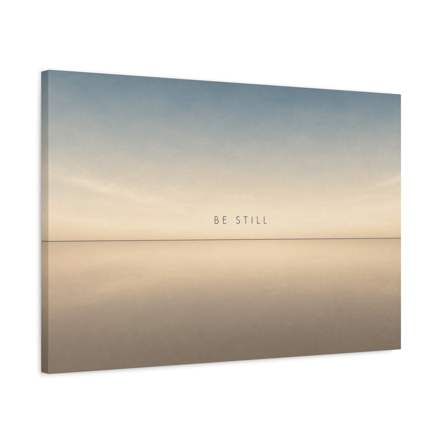 "Be Still" Minimalist Canvas Wall Art - Serene Horizon Typography Print, Neutral Blue Beige Coastal Style - Bedroom Wall Decor, Meditation Space Home Decoration - Ready to Hang - Cozy Reading Nook Art