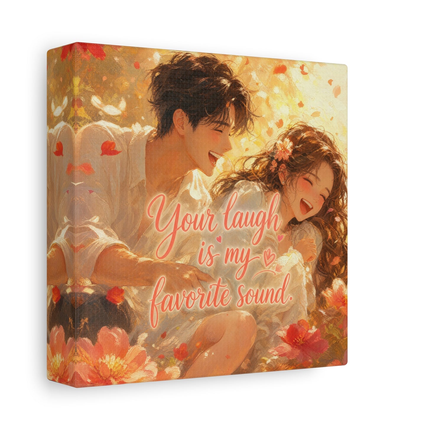 "Your Laugh Is My Favorite Sound" Romantic Couple Canvas Wall Art - Floral Love Quote Print - Warm Golden Painterly Style - Bedroom Wall Decor, Living Room Home Decoration - Bedroom Home Decoration