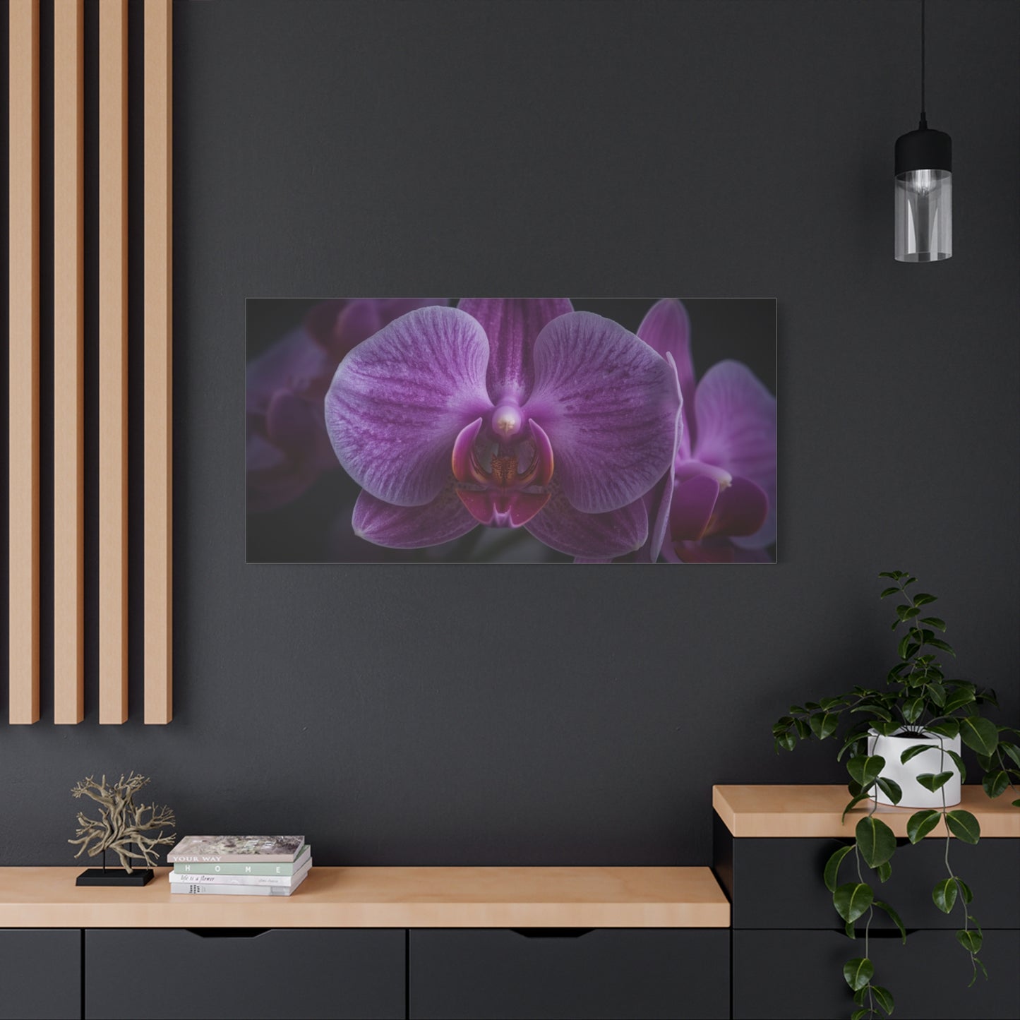 Purple Orchid Canvas Wall Art - Phalaenopsis Flower Macro Floral Print, Botanical Art Print, Cotton Canvas, Contemporary Style - Bedroom Wall Decor, Spa Wall Accent - Bedroom Home Decoration