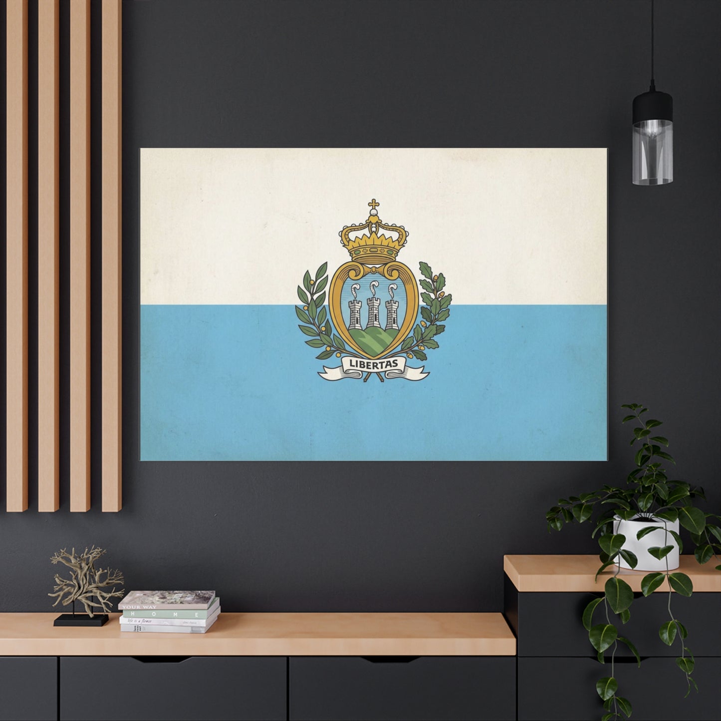 "Libertas" San Marino Flag Canvas Wall Art - Vintage Republic Crest Print, Blue White Heraldic Decor - Traditional Patriotic Style - Living Room Wall Decor - Bedroom Home Decoration - Ready to Hang
