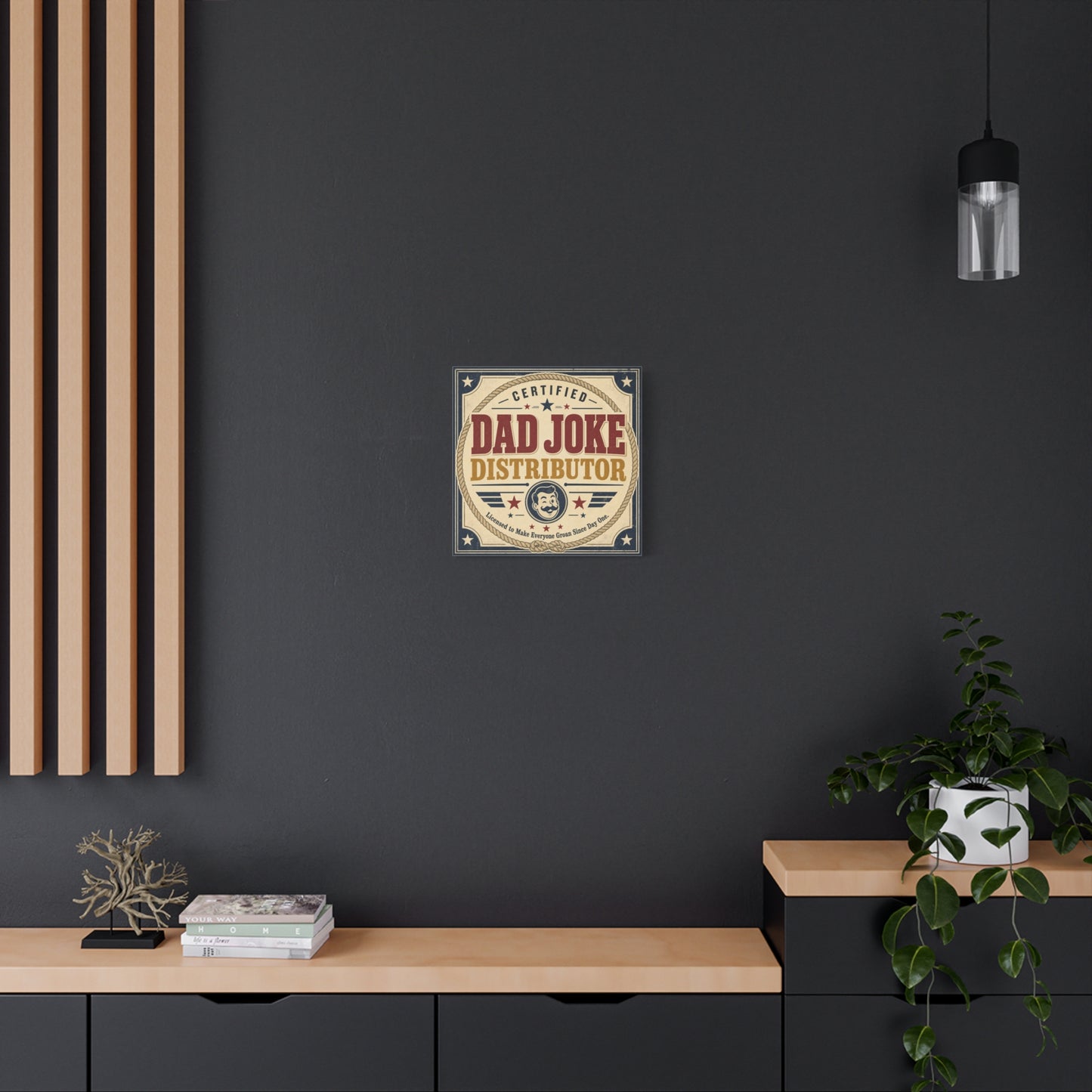 "Dad Joke Distributor" Funny Canvas Wall Art - Vintage Typography Humor Print, Retro Patriotic Stars And Mustache Illustration - Farmhouse Office Decor, Man Cave Wall Hanging - Bedroom Home Decoration
