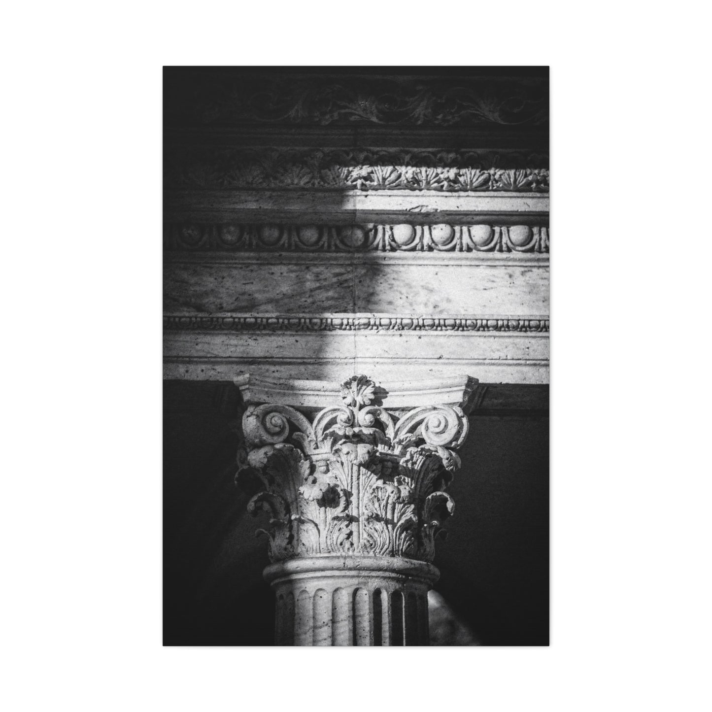 Black And White Corinthian Column Canvas Wall Art - Architectural Art Print, Dramatic Light And Shadow, Matte Cotton Decor - Minimalist Living Room Wall Decor, Office Art - Ready to Hang