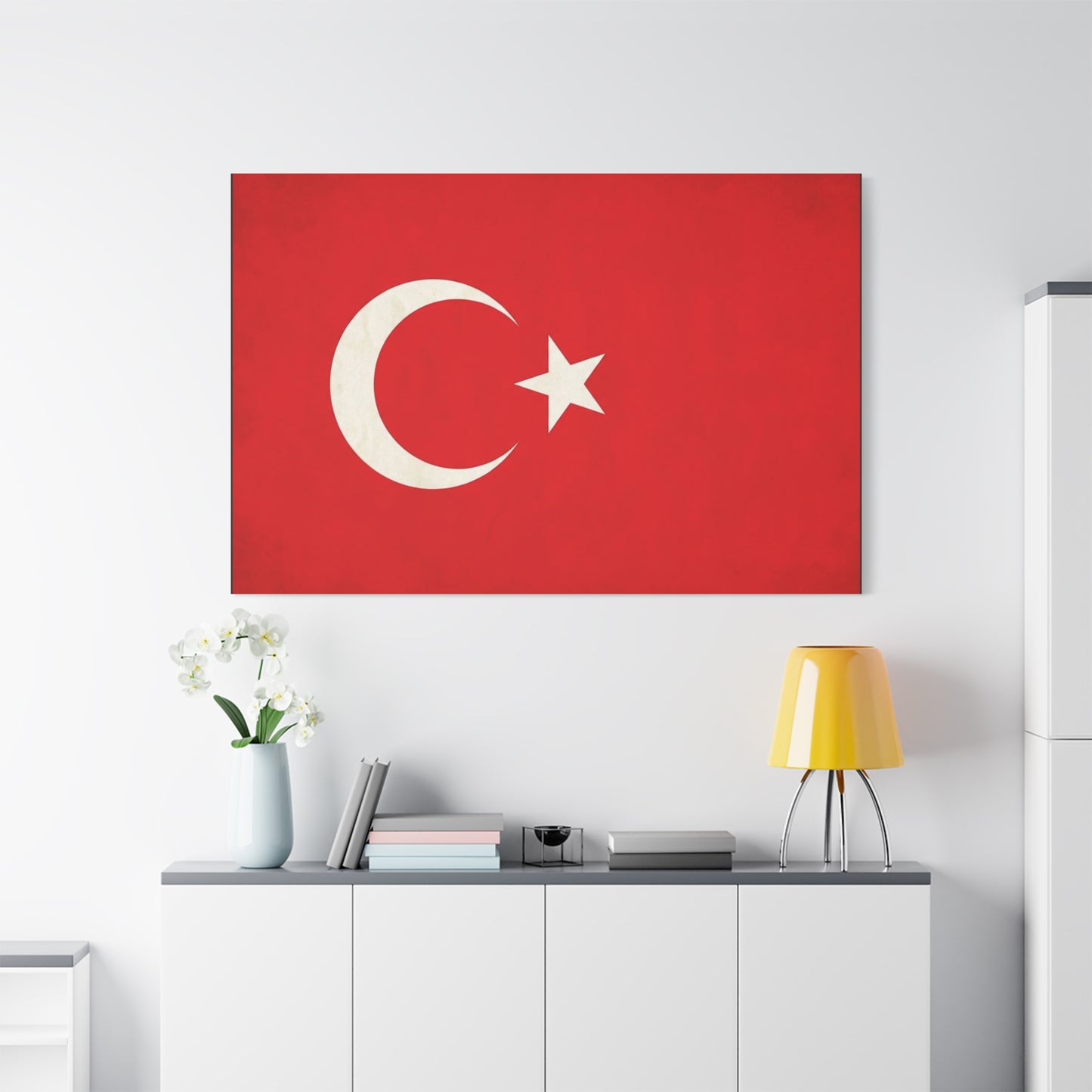Turkey Flag Canvas Wall Art - Red Crescent Star Turkish Flag Print - Vintage Patriotic Decor, Matte Canvas Print, Living Room Home Decoration, Bedroom Accent - Living Room Wall Decor - Ready to Hang