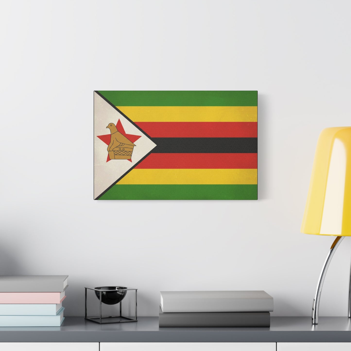 Zimbabwe Flag Canvas Wall Art - Vintage National Pride Decor, Green Gold Red Black Banner Print - Cultural Heritage Style - Living Room Wall Decor, Office Art - Modern Farmhouse Style - Ready to Hang
