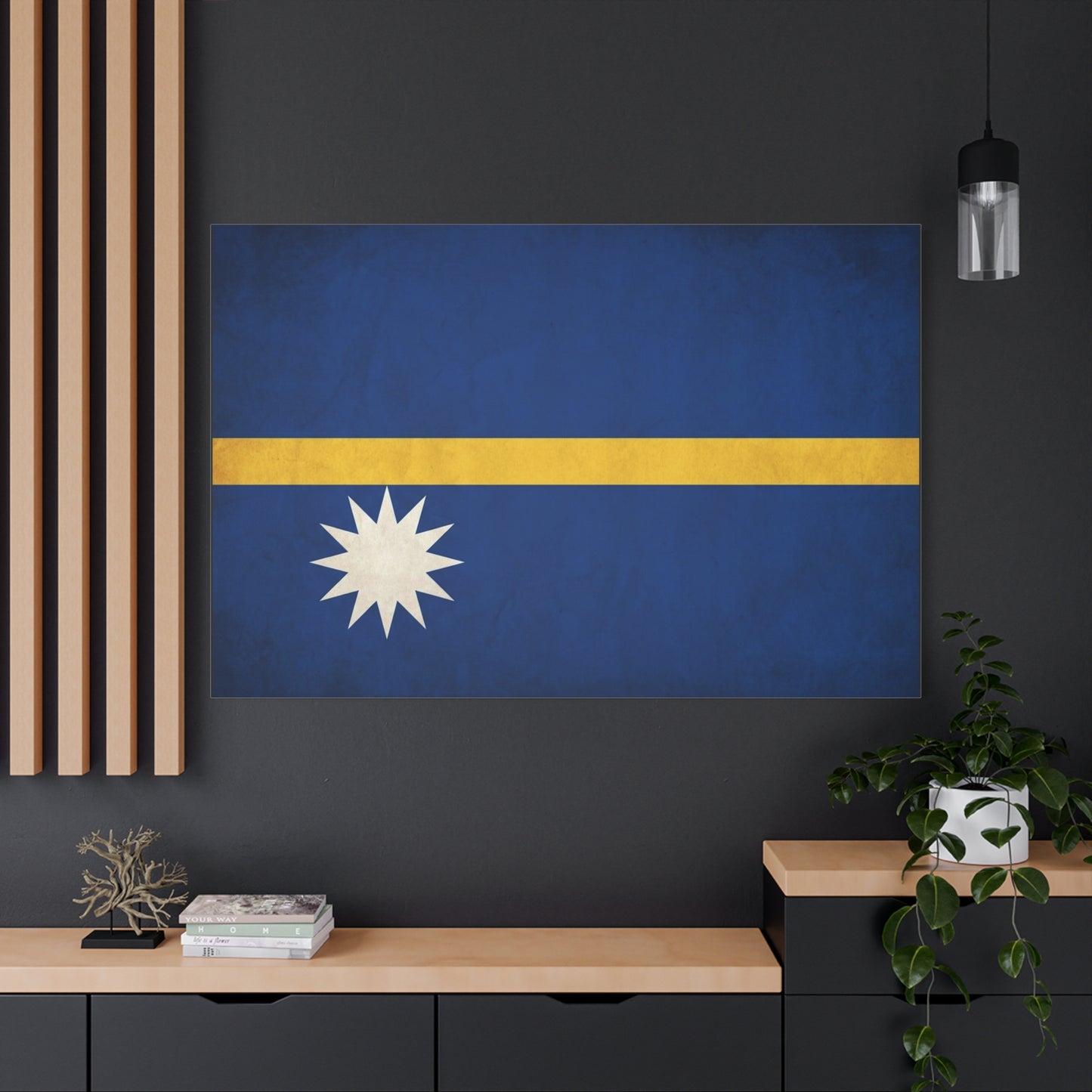 Nauru Flag Canvas Wall Art - Blue Field, Gold Stripe, White Star - Vintage National Pride Print - Coastal Style Living Room Decor, Bedroom Home Decoration - Living Room Wall Decor - Ready to Hang