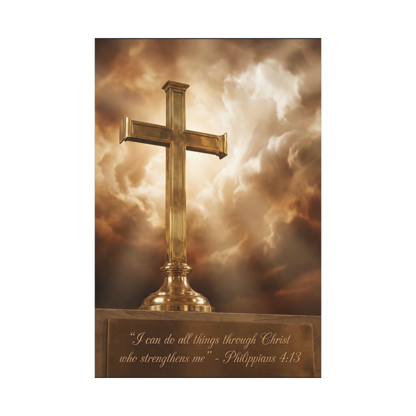 "I Can Do All Things Through Christ Who Strengthens Me" Christian Canvas Wall Art - Gold Cross, Philippians 4:13 Scripture Print - Traditional Faith Decor, Bedroom Living Room - Living Room Wall Decor