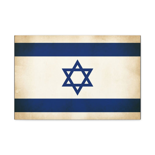 Israel Flag Canvas Wall Art - Vintage Blue And White Star Of David Decor - Matte Minimalist Jewish Home Decoration - Living Room Wall Decor, Bedroom Accent - Bedroom Home Decoration - Ready to Hang