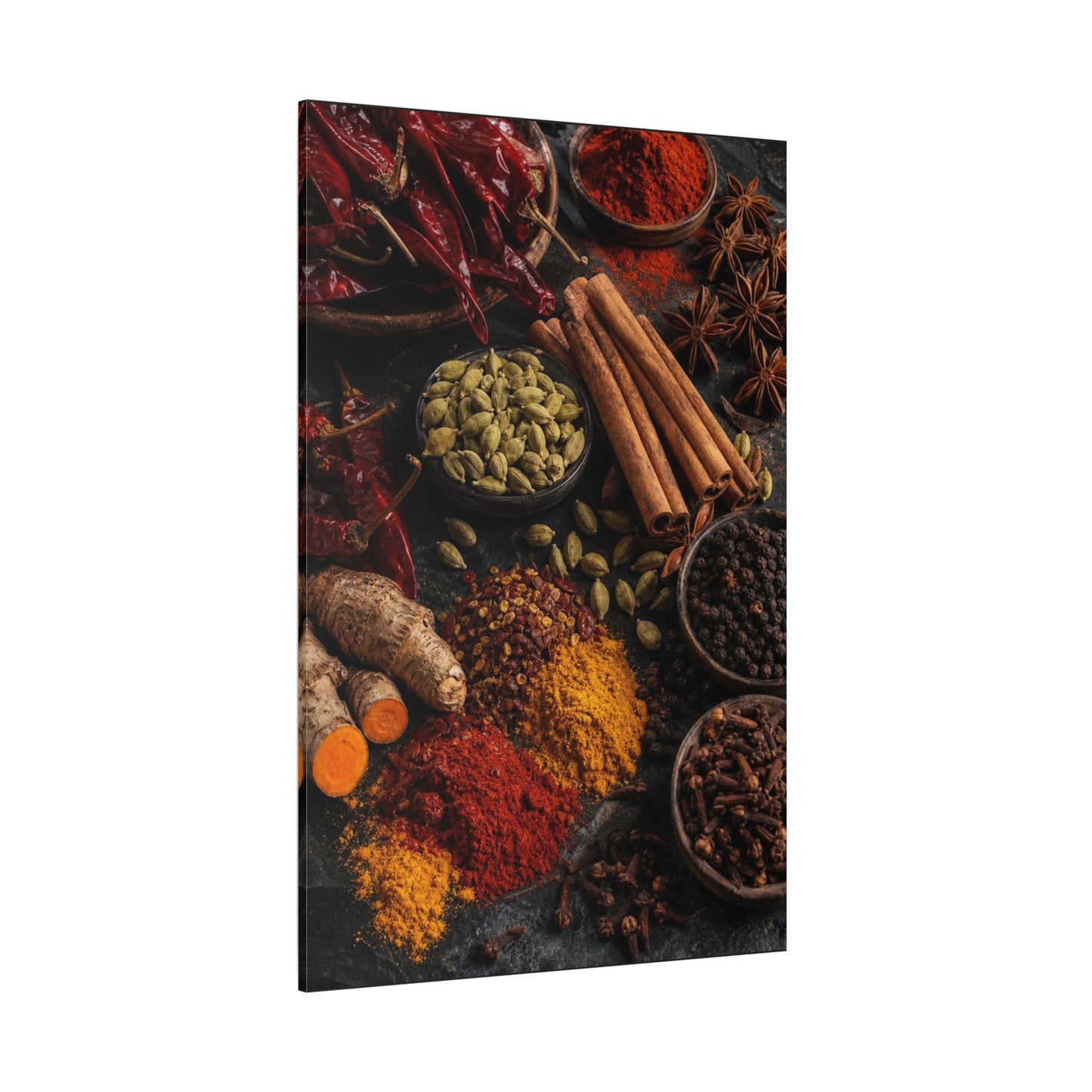 Spice Still Life Canvas Wall Art - Dried Chili Peppers, Cinnamon, Turmeric, Star Anise - Rustic Food Art Print - Kitchen Wall Decor, Dining Room Accent, Vintage Style - Bedroom Home Decoration