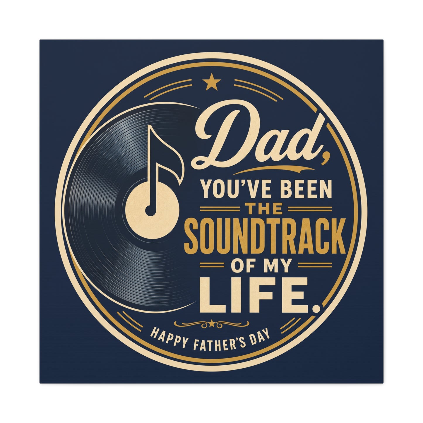 "Dad" - Vinyl Record Music Quote Print - Navy Gold Typography Style - Living Room Wall Decor - Ready to Hang