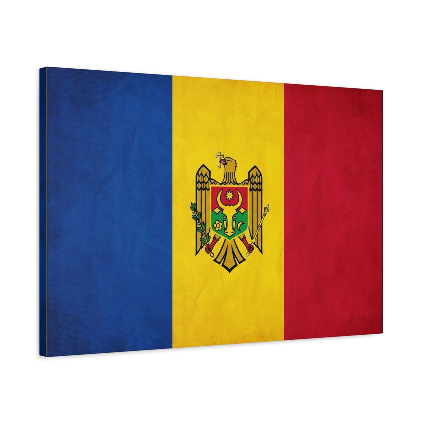 Moldova Flag Canvas Wall Art - Blue Yellow Red Tricolor With Coat Of Arms - Patriotic Heritage Print - Traditional Style - Living Room Wall Decor - Bedroom Home Decoration - Bedroom Home Decoration