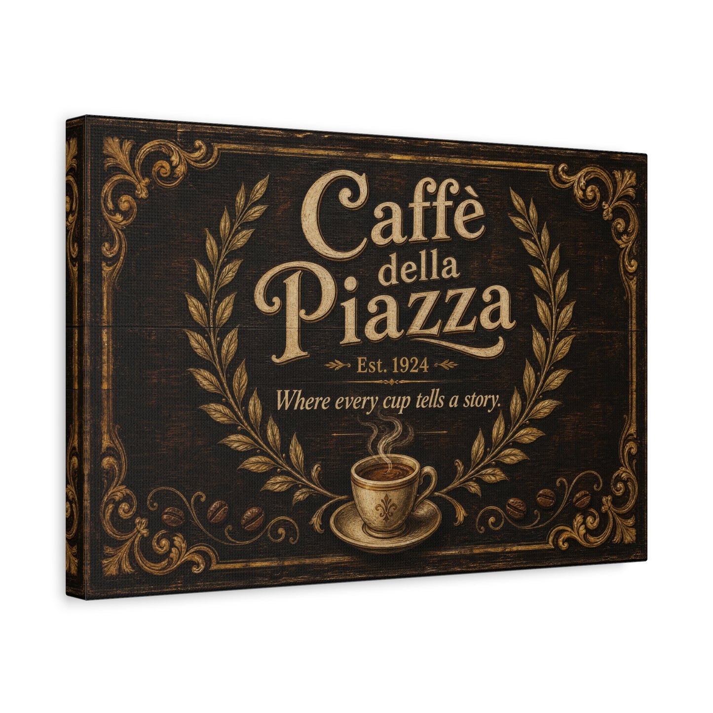 "Caffè della Piazza" Coffee Canvas Wall Art - Vintage Italian Cafe Sign, Rustic Typography Decor - Matte Cotton Print, Coffee Bar Artwork - Ready to Hang - Cafe Wall Art - Bistro Decor