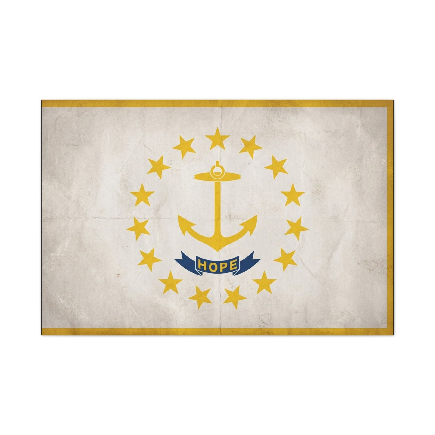 "HOPE" Rhode Island Flag Canvas Wall Art - Anchor And Stars State Print, Vintage Nautical Decor - Minimalist Gold Blue Design - Living Room Wall Decor - Bedroom Home Decoration - Cozy Reading Nook Art
