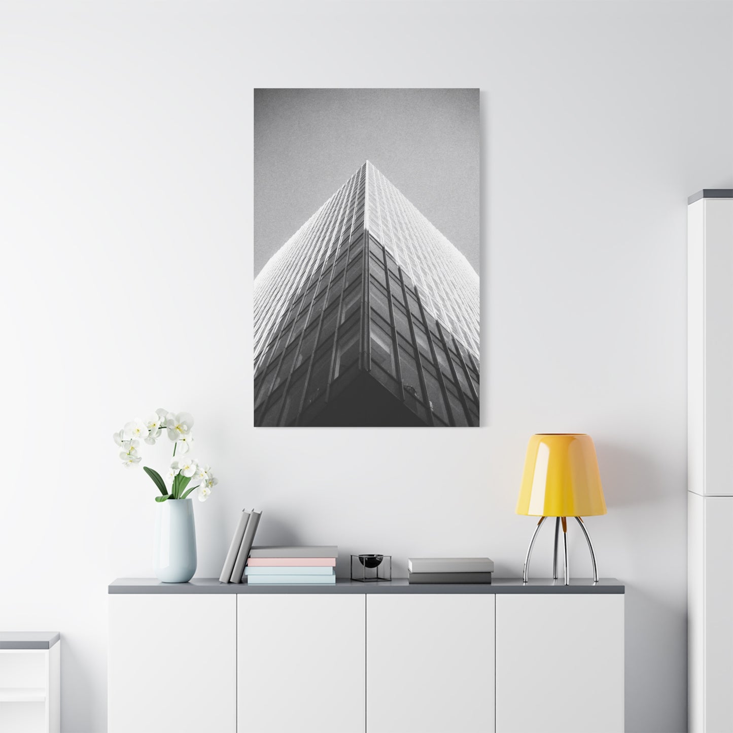 Black And White Skyscraper Canvas Wall Art - Modern Architectural Art Print, Minimalist Cityscape Decor, Contemporary Office Wall Art, Lobby Accent, Living Room Decoration - Ready to Hang