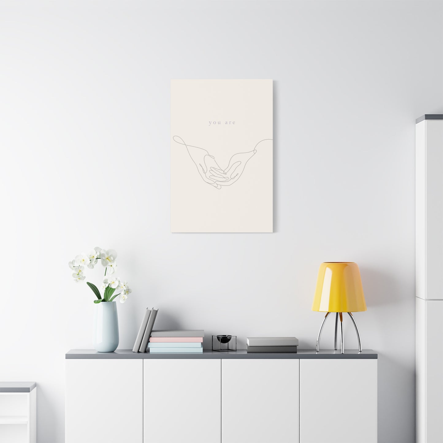"You Are" Minimalist Line Art Canvas Wall Art - Abstract Hands Typography Print - Neutral Modern Home Decor, Bedroom Wall Hanging, Living Room Decoration - Bedroom Home Decoration - Ready to Hang