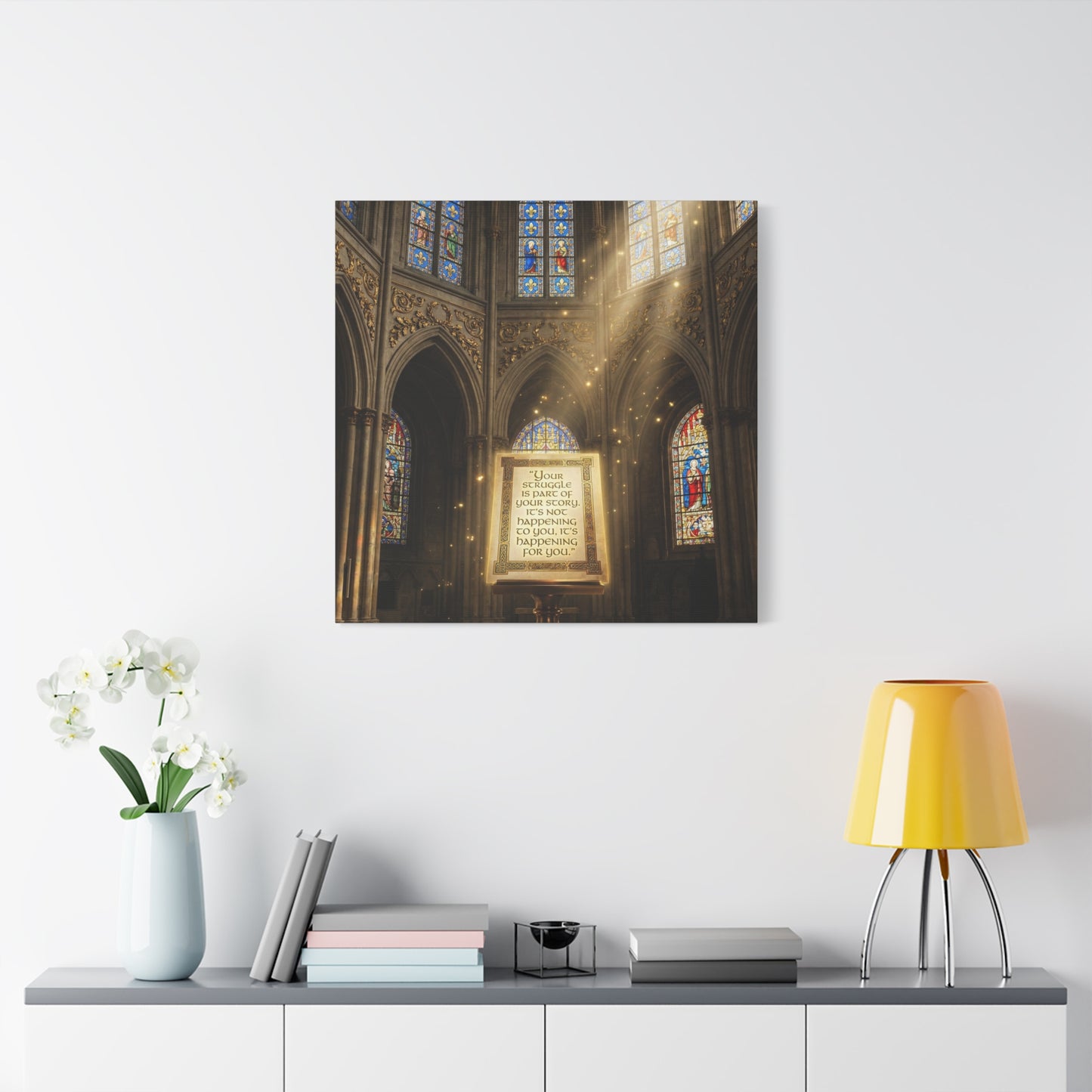 "Your Struggle Is Part Of Your Story" Canvas Wall Art - Gothic Cathedral Stained Glass Inspirational Quote Print - Matte Cotton Decor - Living Room Bedroom Office Christian Home Decoration