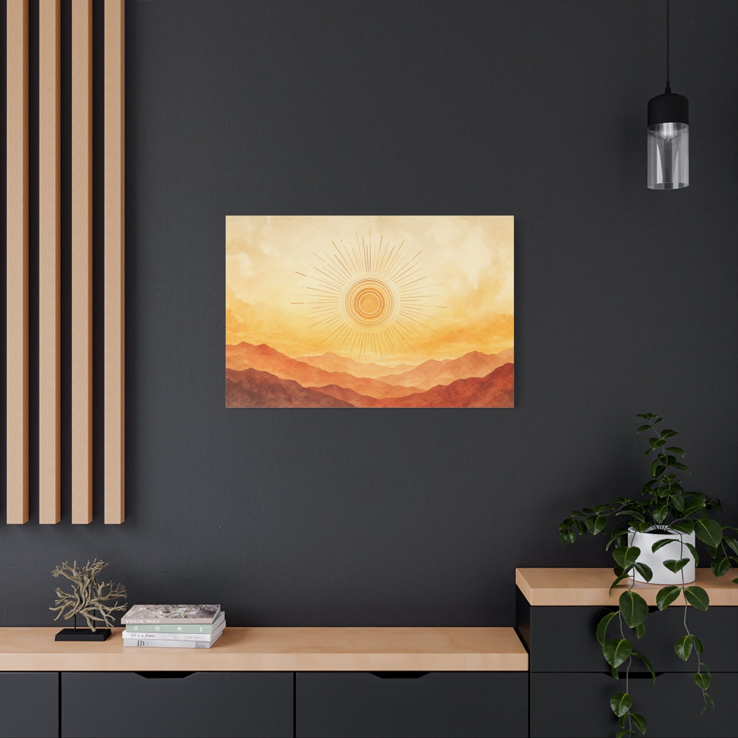 Sunburst Desert Mountain Canvas Wall Art - Golden Watercolor Landscape Print, Contemporary Southwest Style - Living Room Wall Decor, Bedroom Home Decoration, Meditation Space Accent - Ready to Hang