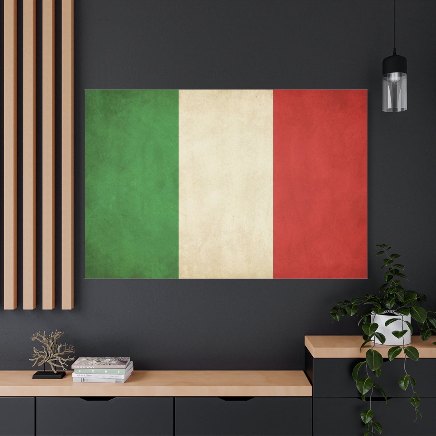 Italian Flag Canvas Wall Art - Vintage Tricolor National Prints, Rustic Textured Artwork - Matte Cotton Decor - Living Room Wall Decor, Office Art, Dorm Accent For Heritage Lovers - Ready to Hang