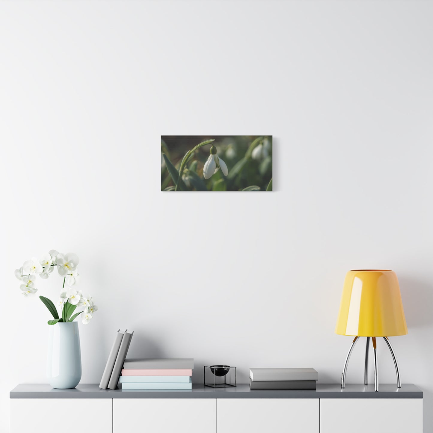 Snowdrop Flower Canvas Wall Art - Botanical Macro Art Print, Soft Green White Floral Print - Matte Cotton Canvas - Traditional Nature Style - Bedroom Wall Decor, Spa Wall Art - Ready to Hang