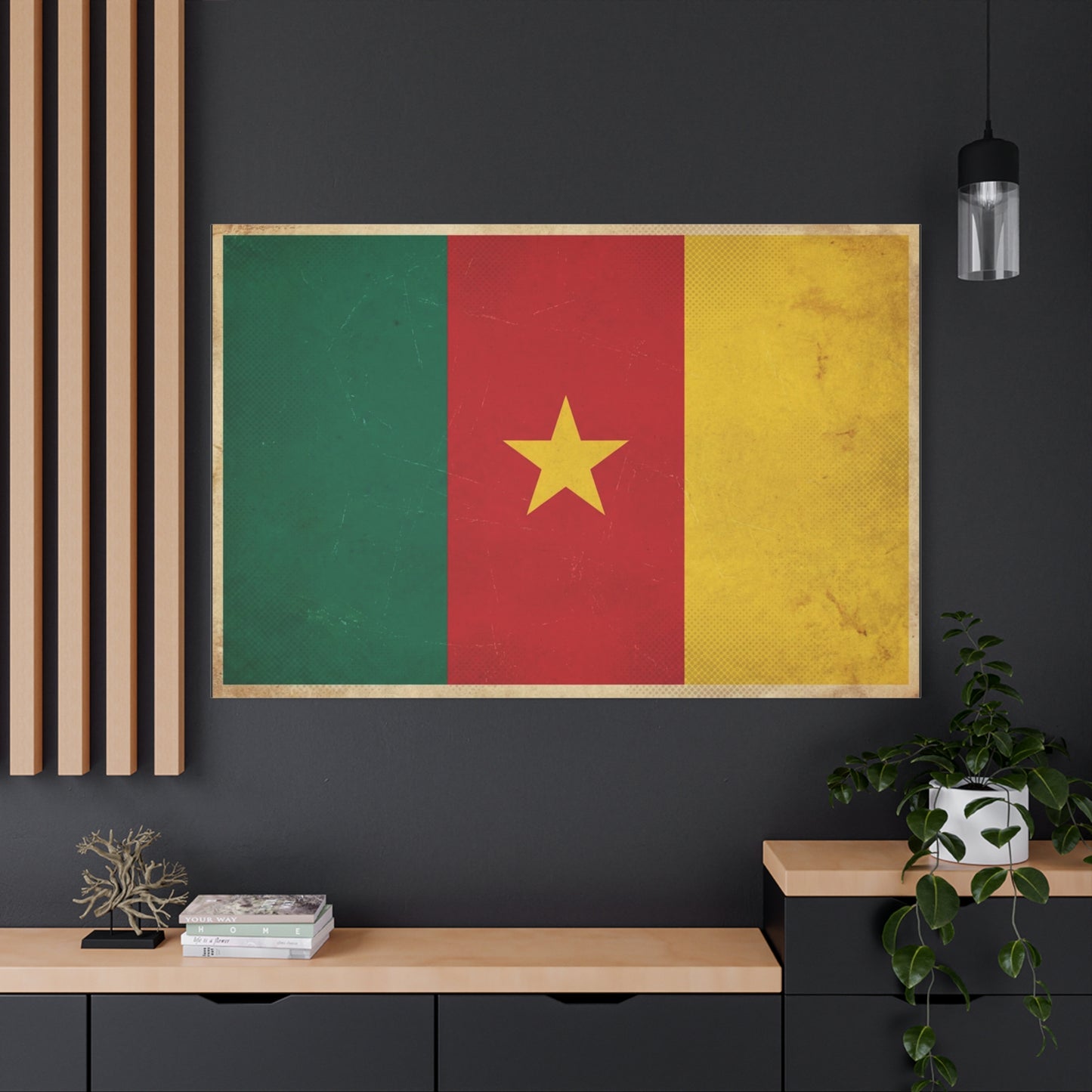 Cameroon Flag Canvas Wall Art - Vintage National Pride Decor, Distressed Tricolor Star Print - Traditional Patriotic Style - Living Room Wall Decor, Bedroom Home Decoration - Bedroom Home Decoration