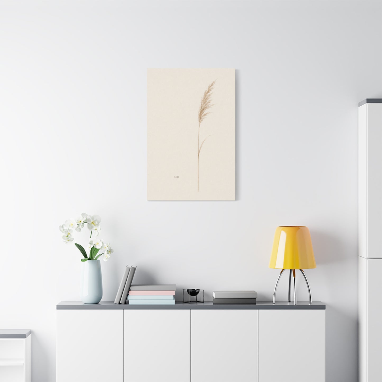 "Still" Minimalist Botanical Canvas Wall Art - Beige Pampas Grass Print, Neutral Contemporary Home Decor - Bedroom Living Room Decoration - Calm Nature Wall Hanging For Meditation Space