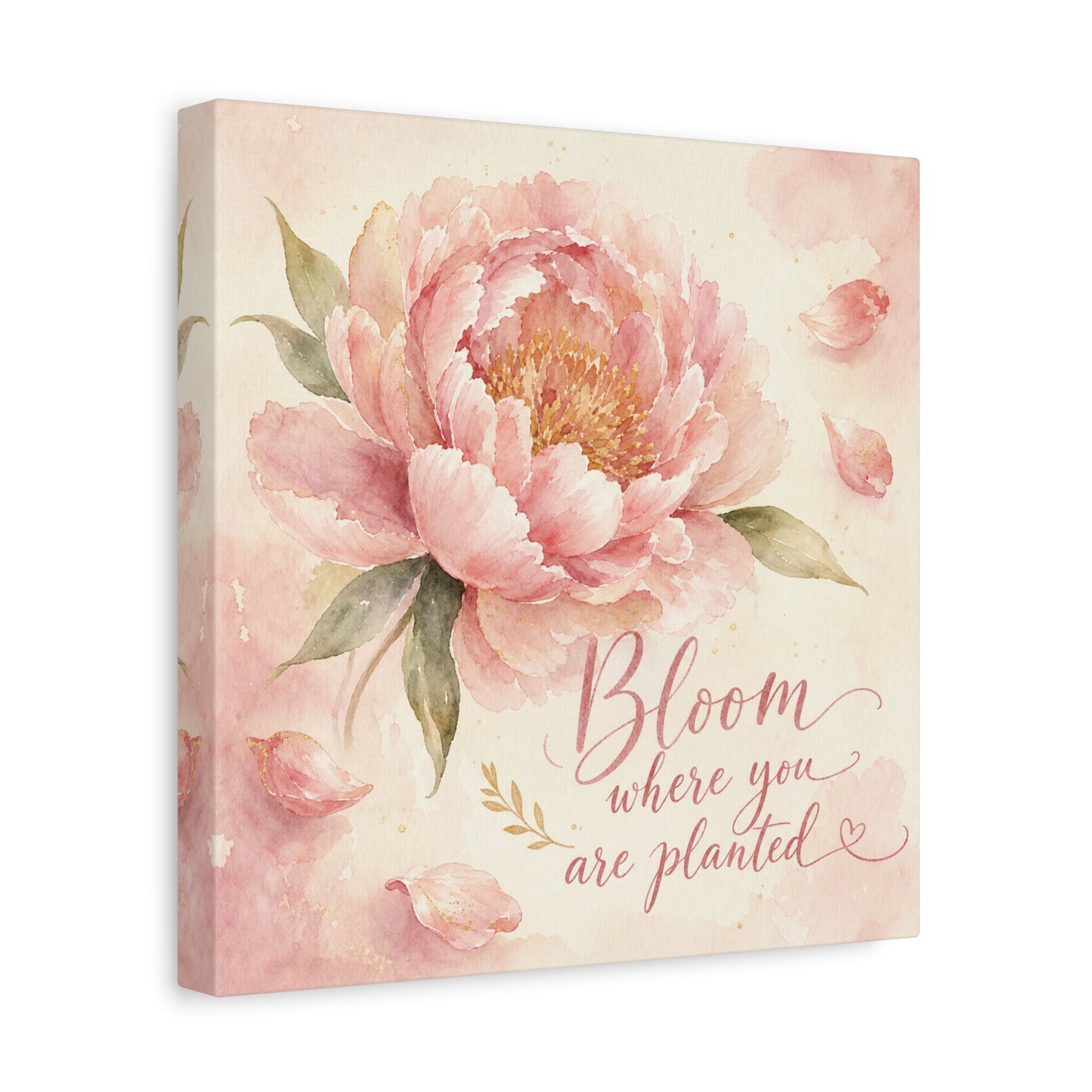 "Bloom Where You Are Planted" Peony Canvas Wall Art - Pink Watercolor Floral Quote Print, Soft Botanical Decor, Bedroom Wall Hanging, Feminine Farmhouse Style - Bedroom Home Decoration - Ready to Hang