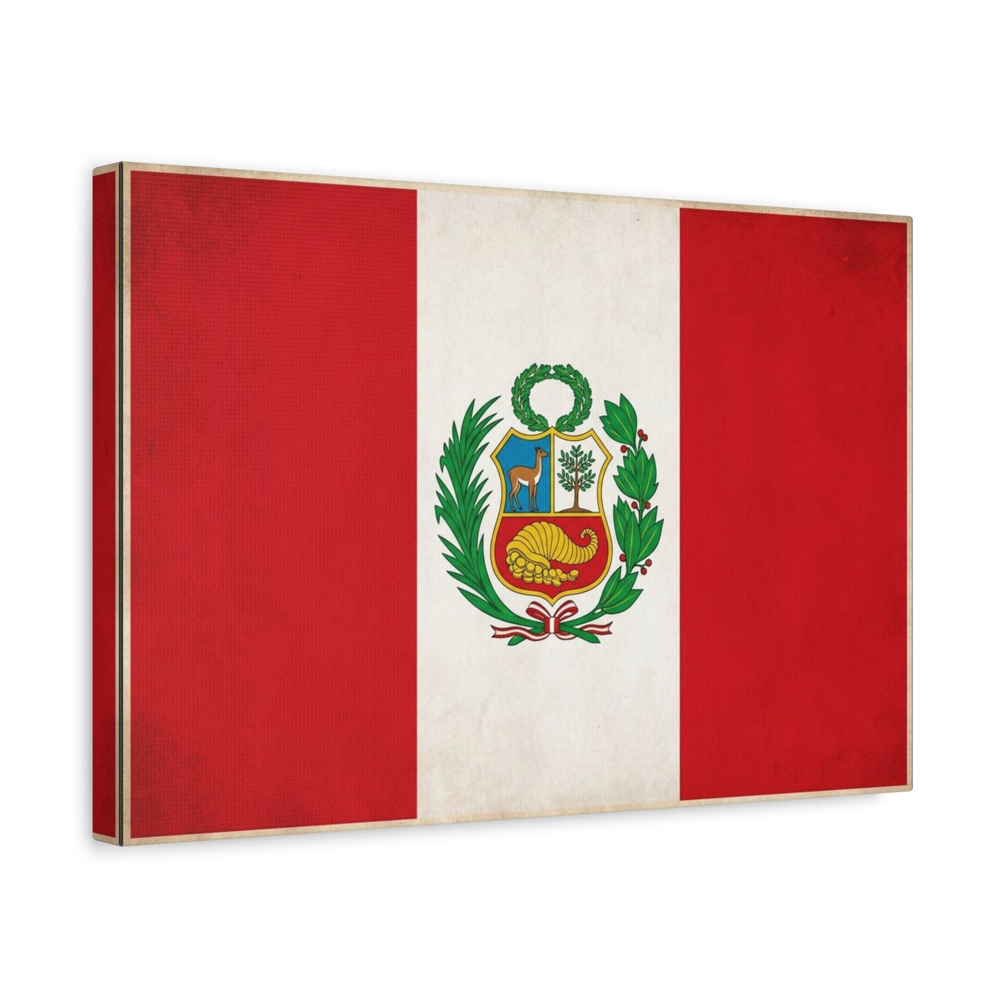 Peru Flag Canvas Wall Art - Vintage Peruvian Coat Of Arms Print, Red White Banner Decor - Traditional Patriotic Style - Living Room Home Decoration - Living Room Wall Decor - Bedroom Home Decoration