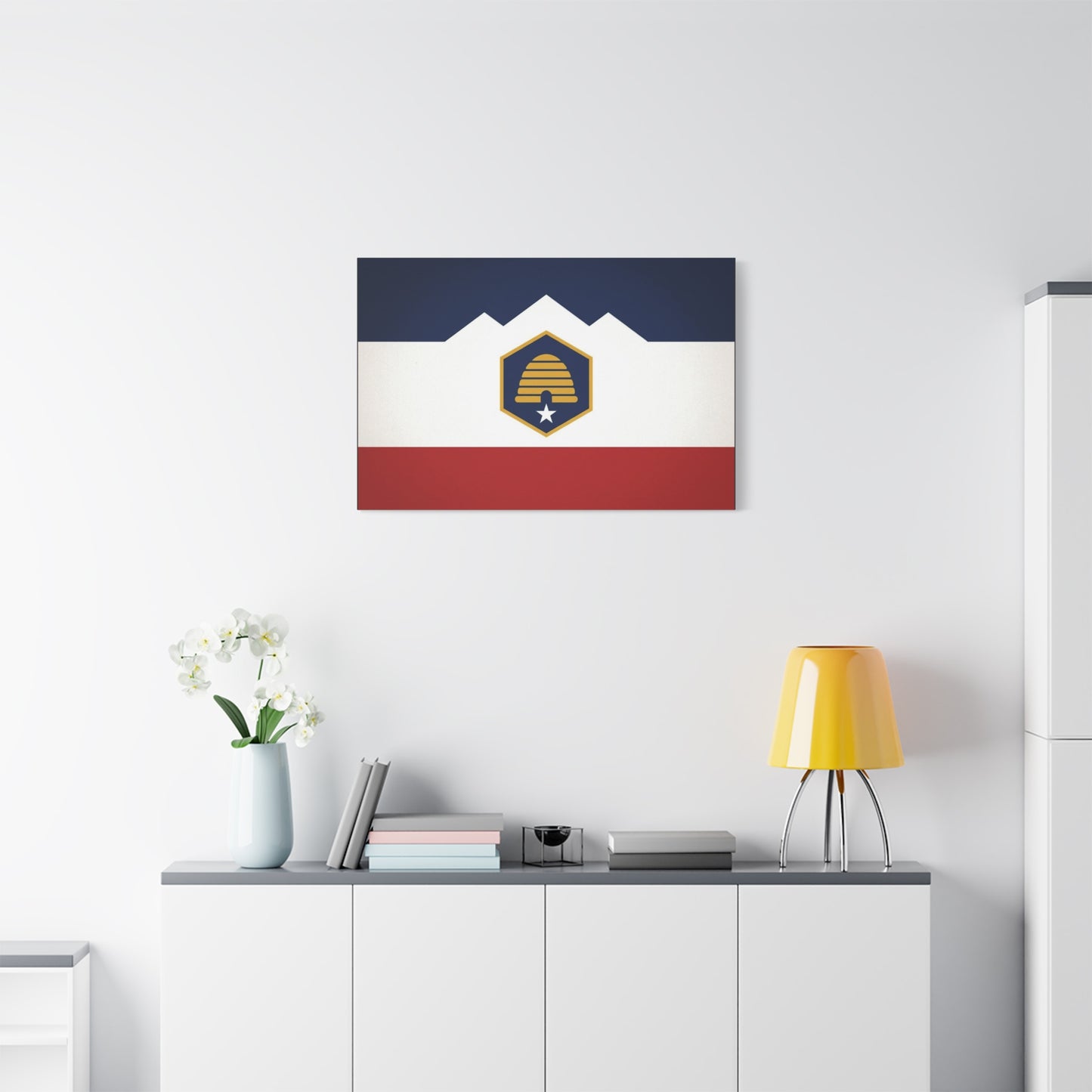 Acadia Flag Canvas Wall Art - Maine State Pride Print, Blue White Red Emblem Design - Minimalist Geometric Style - Living Room Decor, Office Wall Hanging - Bedroom Home Decoration - Ready to Hang
