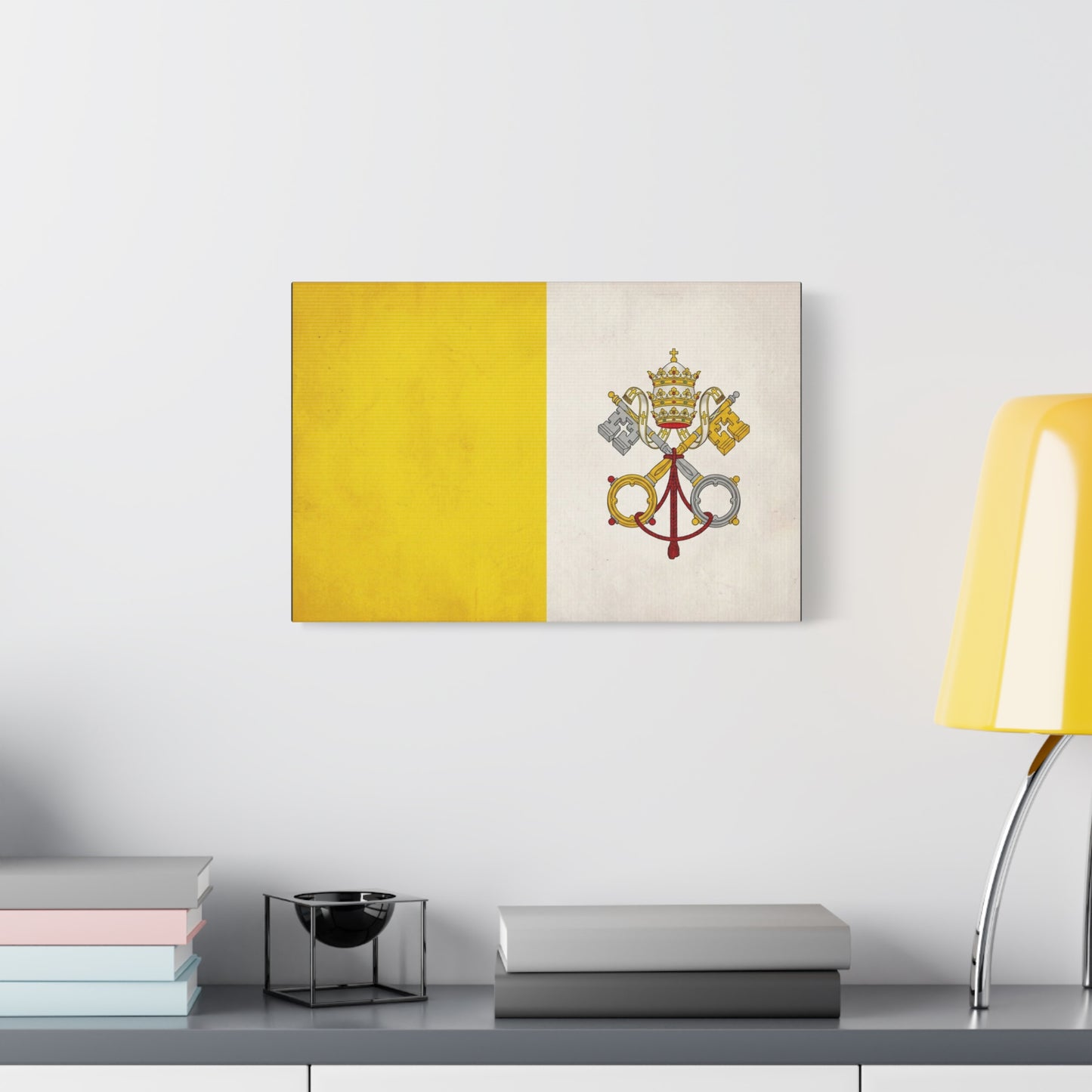 Vatican Flag Canvas Wall Art - Papal Keys And Tiara Catholic Wall Decor - Yellow White Heraldic Print - Traditional Religious Style - Bedroom Home Decoration - Bedroom Home Decoration - Ready to Hang