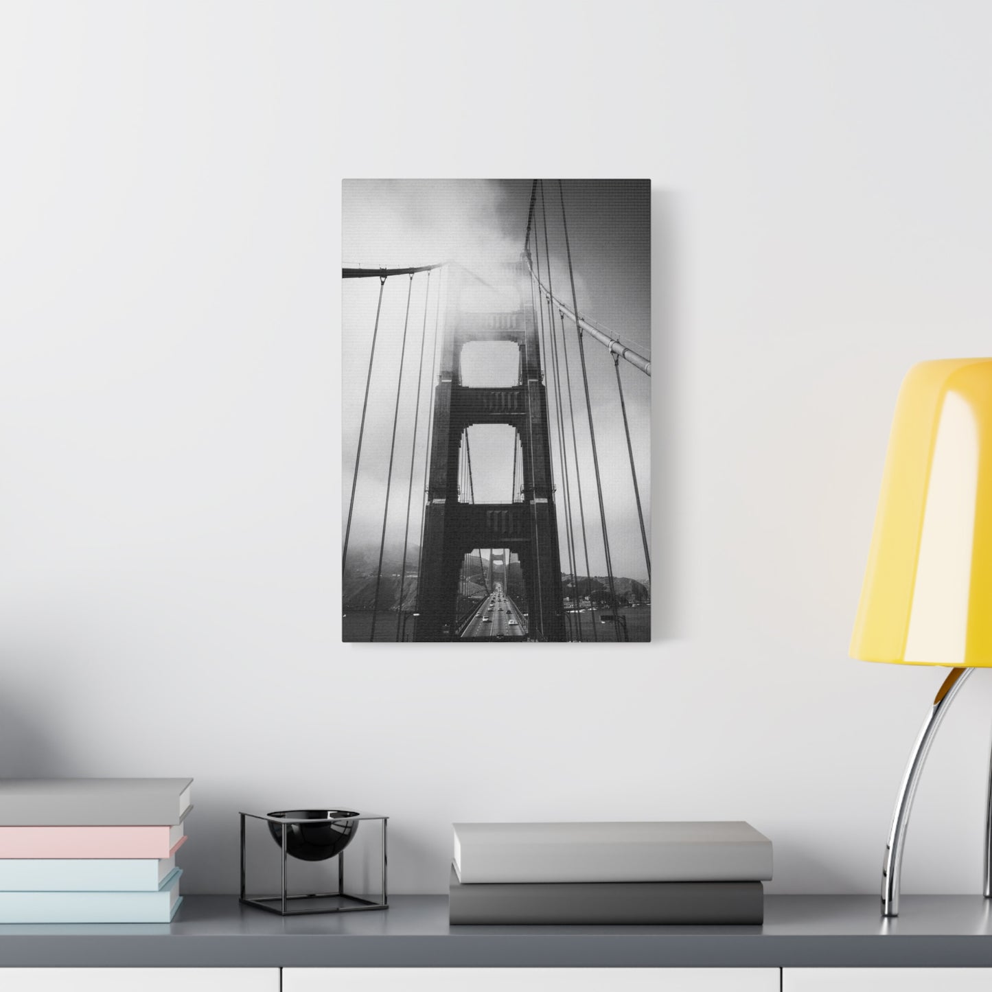 Golden Gate Bridge Canvas Wall Art - Black And White Foggy Bridge Art Print, Modern Cityscape Wall Decor - Minimalist Contemporary Style For Living Room Office - Bedroom Home Decoration