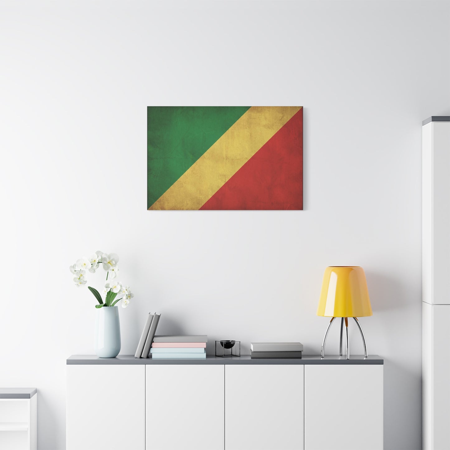 Republic Of The Congo Flag Canvas Wall Art - Vintage National Banner Print, Distressed Tricolor Design - Traditional Patriotic Decor - Living Room Wall Decor - Bedroom Home Decoration - Ready to Hang