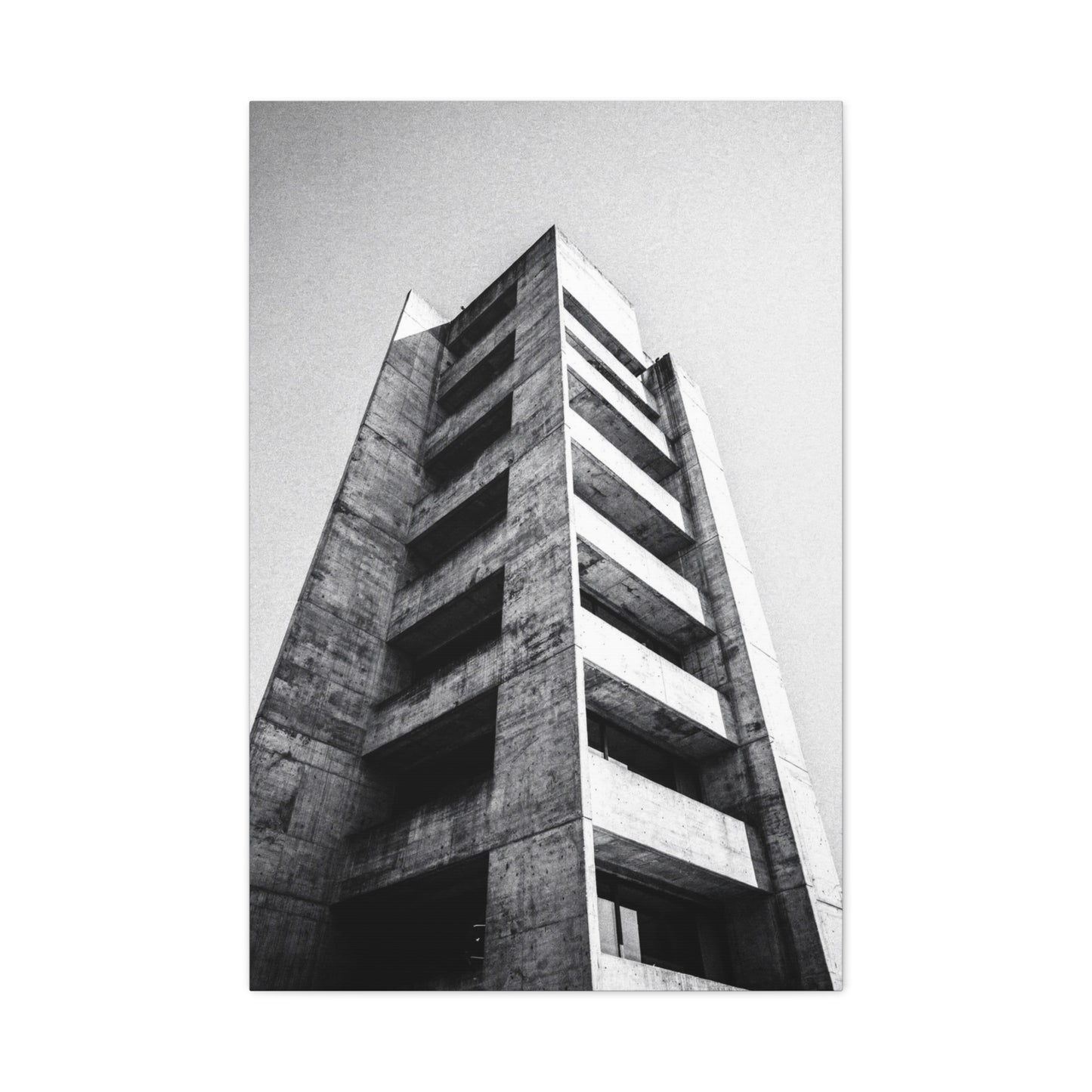 Black And White Brutalist Building Canvas Wall Art - Minimalist Architectural Art Print, Concrete Tower Wall Decor - Contemporary Modern Office Art, Living Room Decoration - Bedroom Home Decoration
