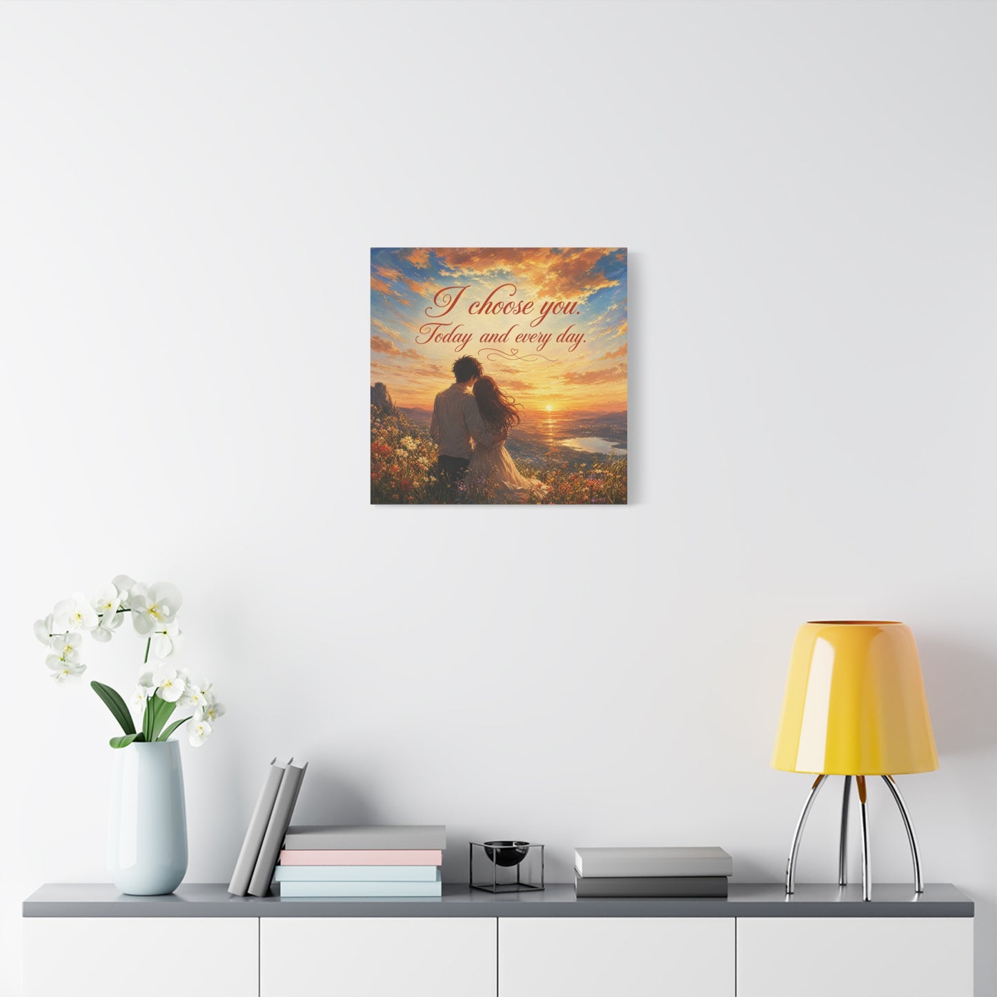"I Choose You. Today And Every Day." Romantic Couple Canvas Wall Art - Sunset Love Quote Print, Golden Sky Landscape, Bedroom Wall Decor, Living Room Home Decoration - Ready to Hang - Ready to Hang