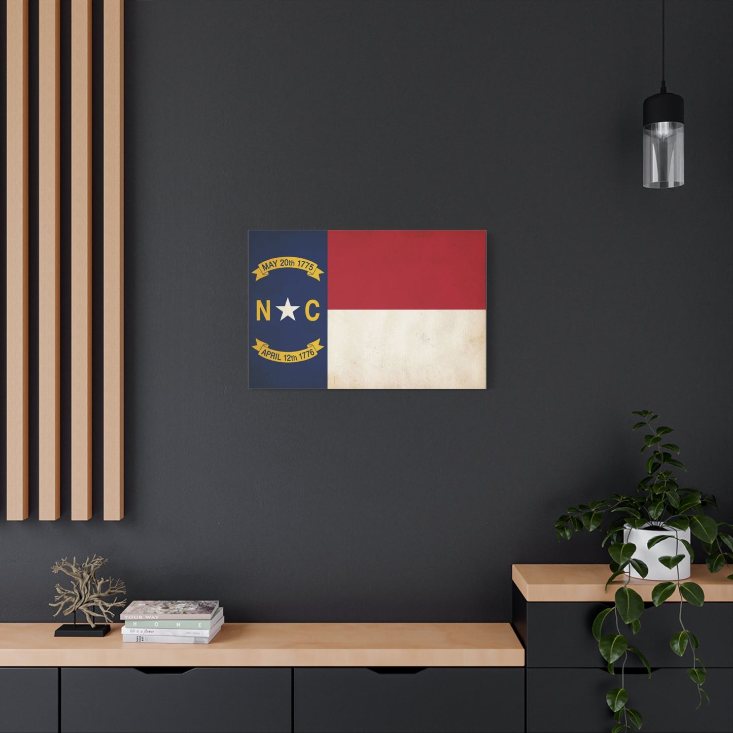 North Carolina State Flag Canvas Wall Art - "May 20th 1775" "April 12th 1776" Vintage Patriotic Print - Rustic Americana Decor - Living Room Home Decoration, Office Wall Accent - Ready to Hang