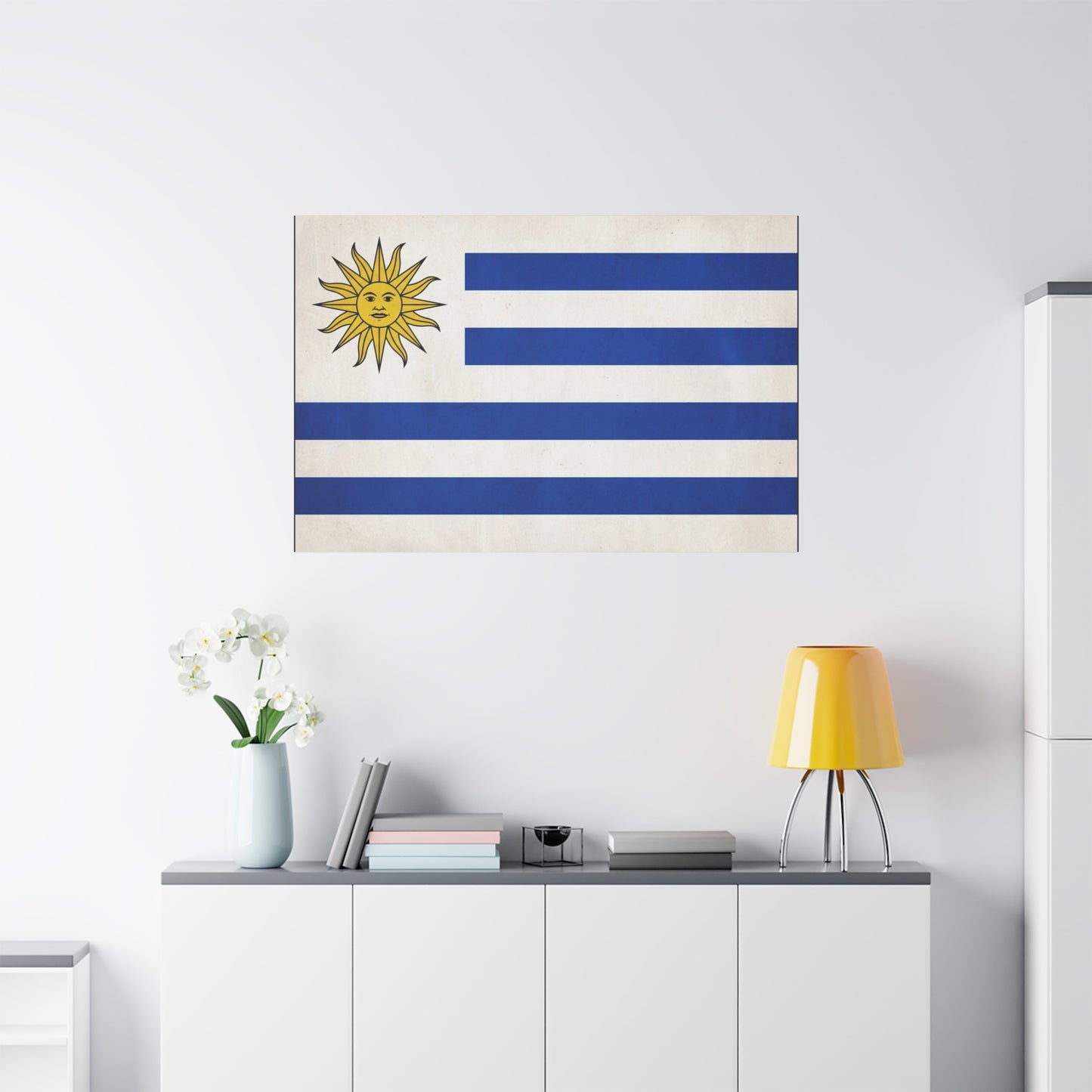 Uruguay Flag Canvas Wall Art - Blue White Stripes Sun Of May Patriotic Print - Vintage National Pride Decor - Living Room Wall Decor, Bedroom Home Decoration - Bedroom Home Decoration - Ready to Hang