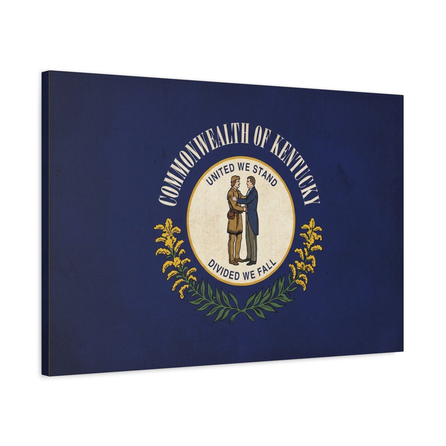 "Commonwealth Of Kentucky, United We Stand Divided We Fall" Canvas Wall Art - Kentucky State Flag Print, Blue Heraldic Seal Design - Vintage Style - Living Room Wall Decor, Office Art - Ready to Hang