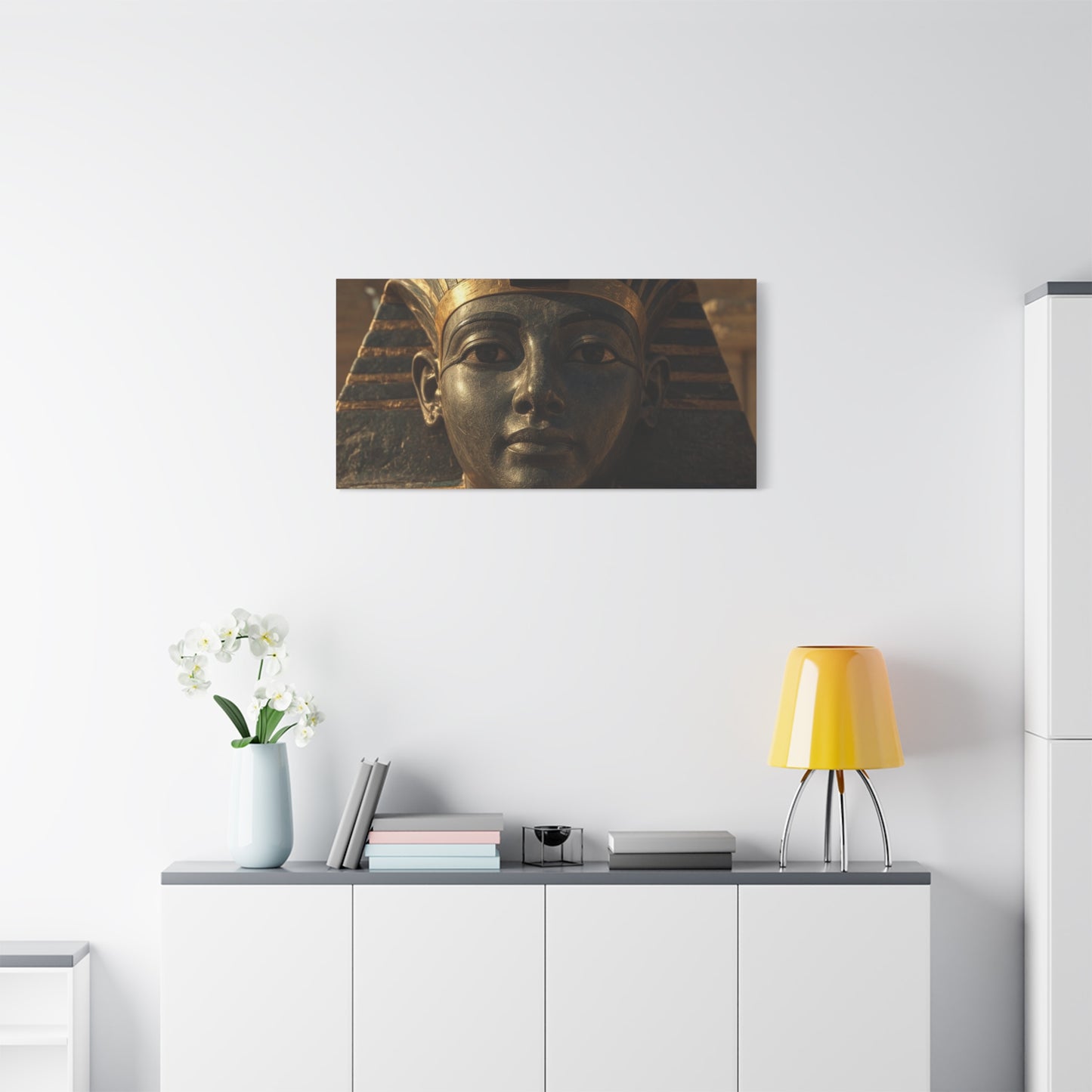 Egyptian Pharaoh Canvas Wall Art - Ancient Mask Portrait, Gold Bronze Tones - Matte Cotton Print, Traditional Historical Style - Living Room Wall Decor, Office Art Accent - Bedroom Home Decoration