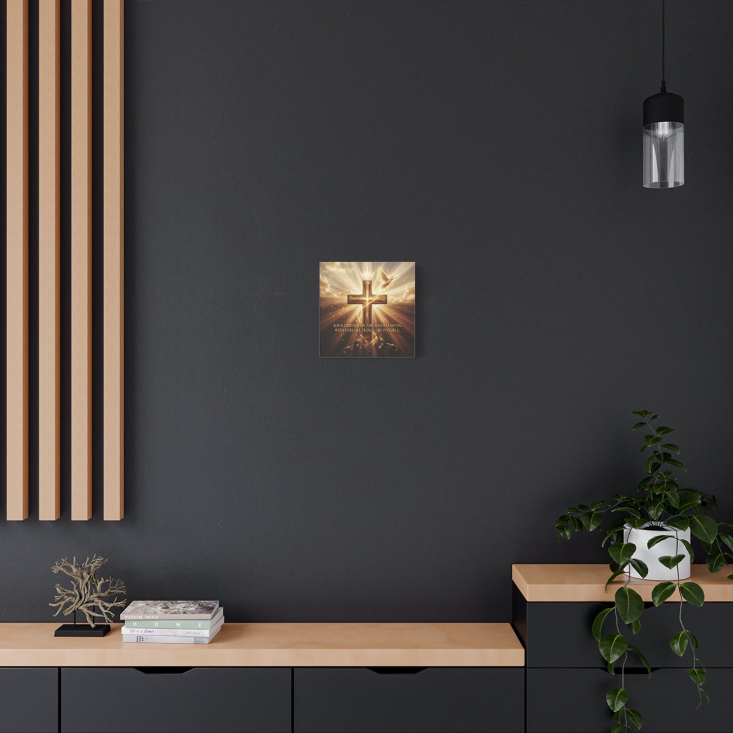 "Your Limitations Are Just Illusions. With God, All Things Are Possible." Christian Canvas Wall Art - Glowing Cross, White Dove, Crown, Broken Chains - Gold Religious Wall Decor For Living Room